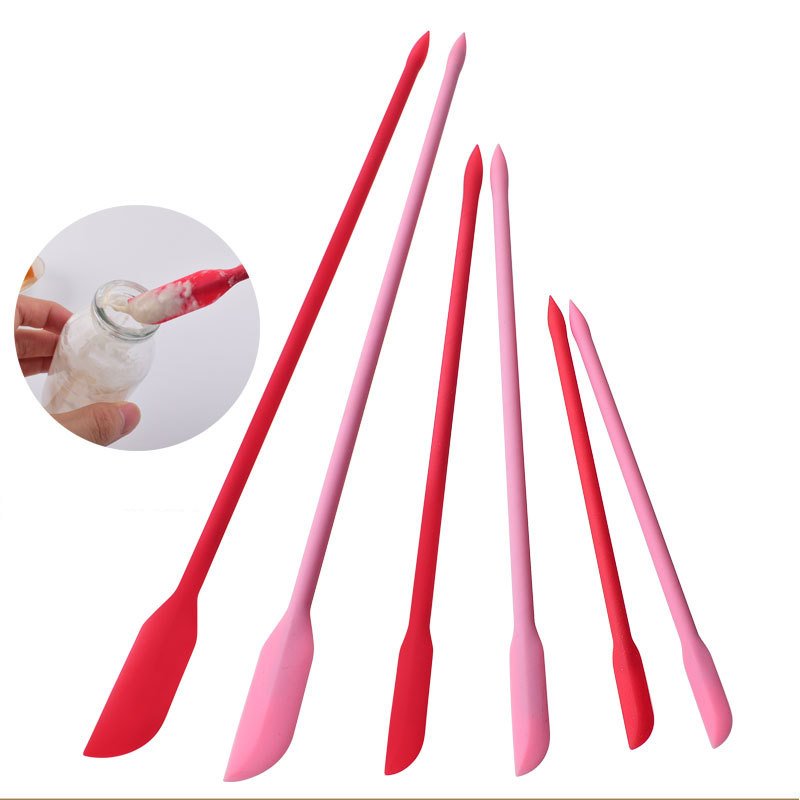 Makeup Cosmetic Dual Heads Silicone Spatula Mixing Sampling DIY Sculpture Thin Jar Juice Bottle Scraper Long face cream