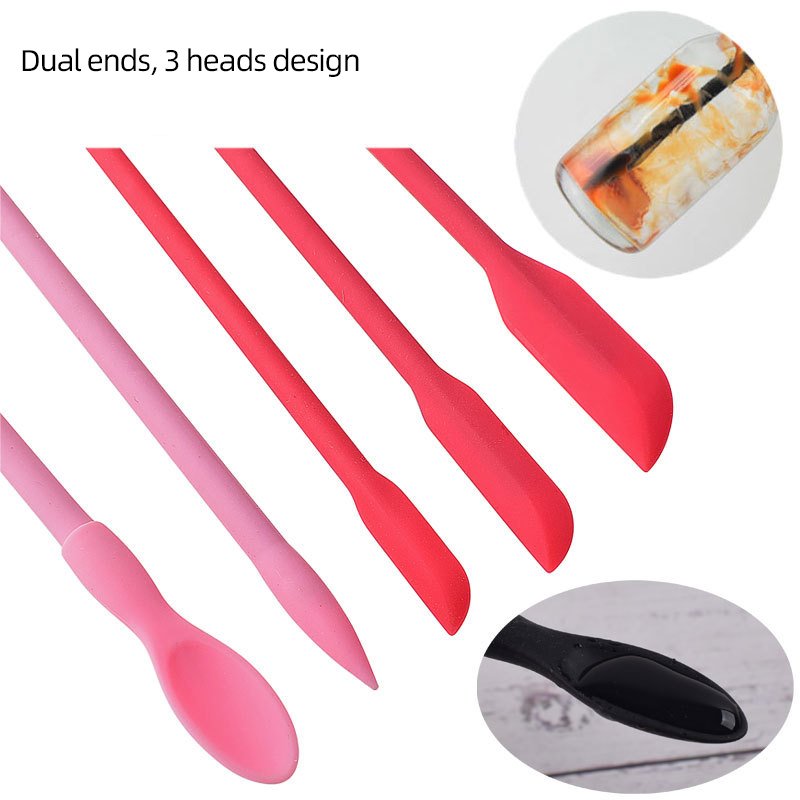 Makeup Cosmetic Dual Heads Silicone Spatula Mixing Sampling DIY Sculpture Thin Jar Juice Bottle Scraper Long face cream