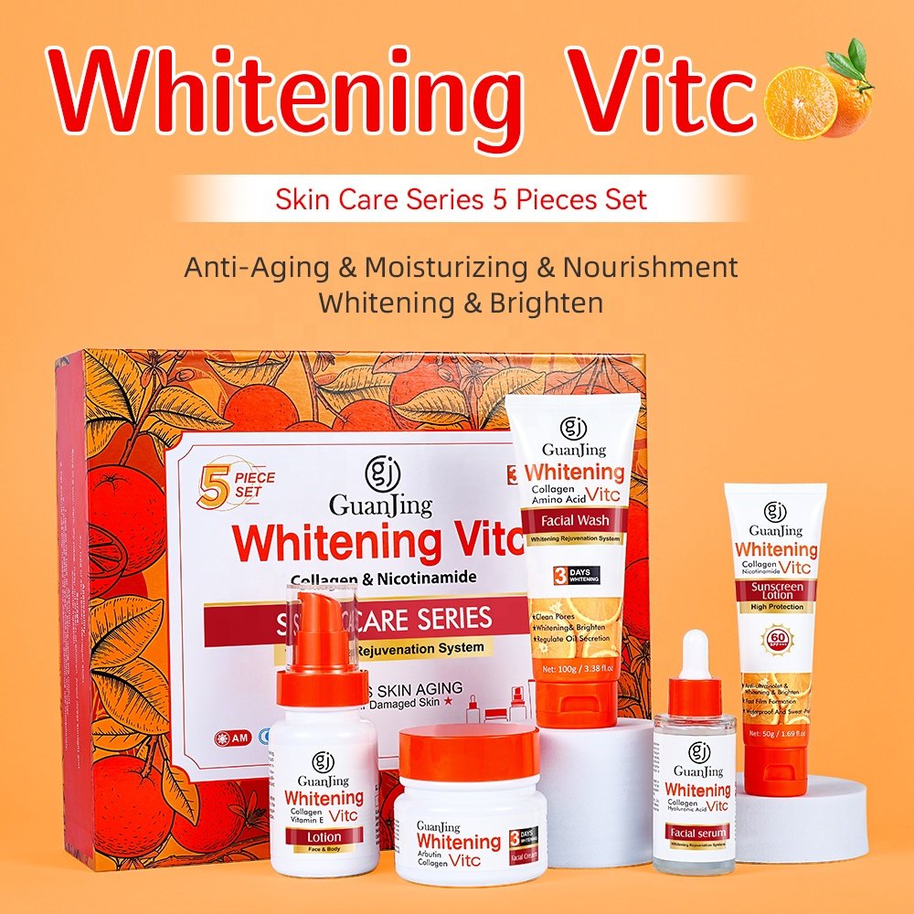 3 Days Whitening Organic Vitamin C Skincare Set Whitening Brightening Face Serum Cream Lotion Cleaning Facial Wash For Dark Skin