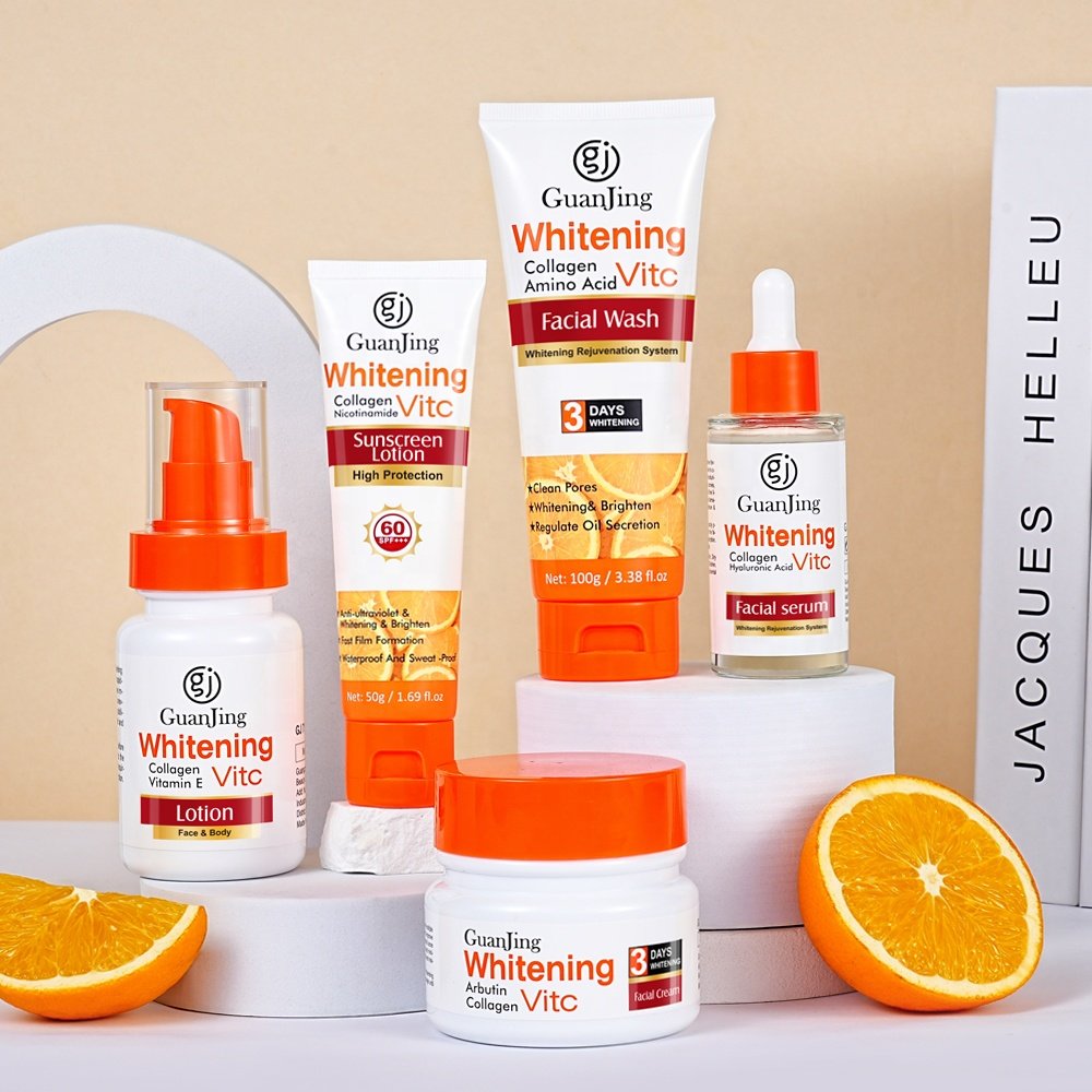 3 Days Whitening Organic Vitamin C Skincare Set Whitening Brightening Face Serum Cream Lotion Cleaning Facial Wash For Dark Skin