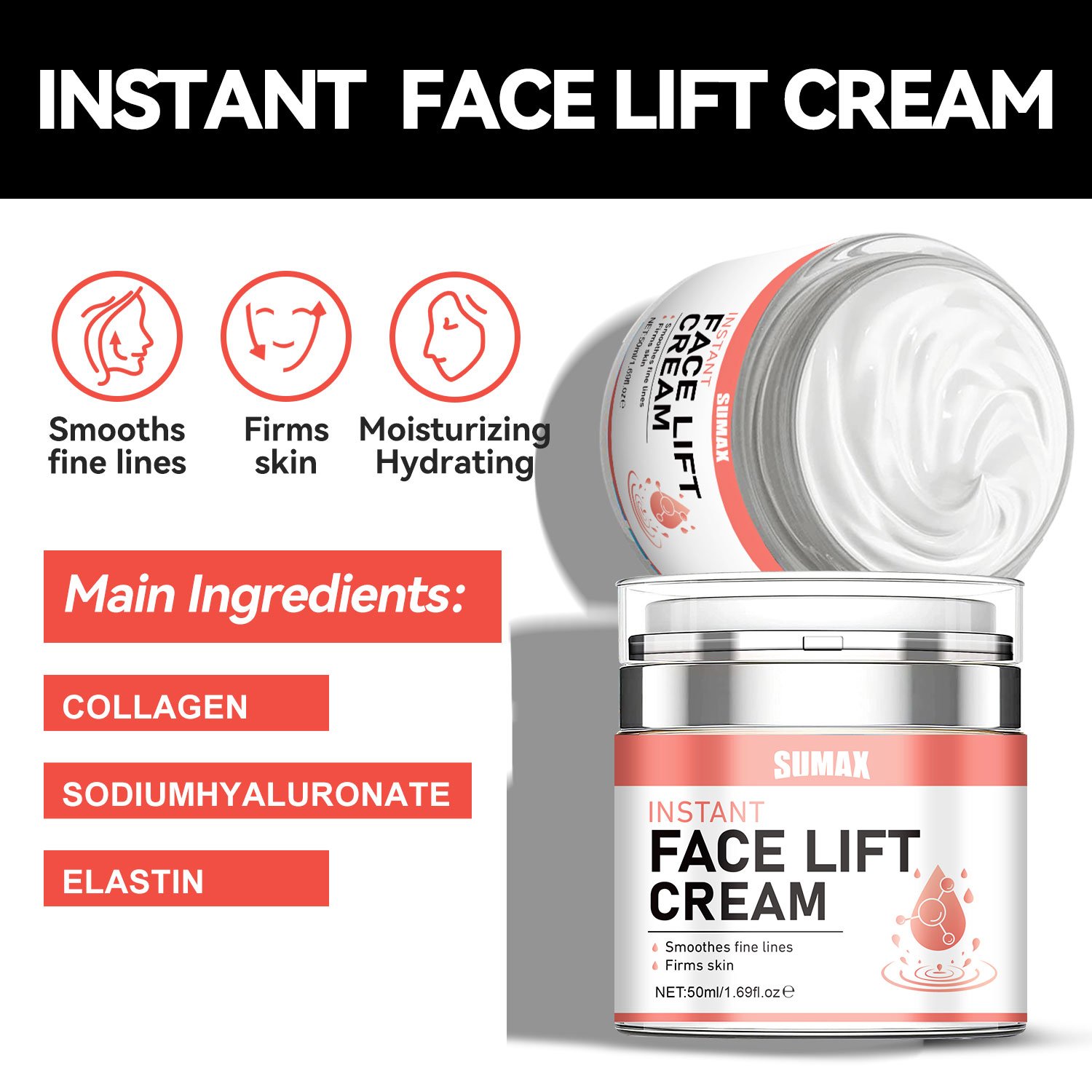 SUMAX Face Lift firming Cream smooths wrinkles, tightens skin, moisturizes and moisturizes the face and neck. 1.7 ounces