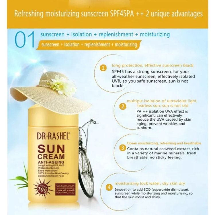 Dr.Rashel Anti Aging Sun Cream long lasting UVA,UVB SPF 100+++ GOLD & COLLAGEN