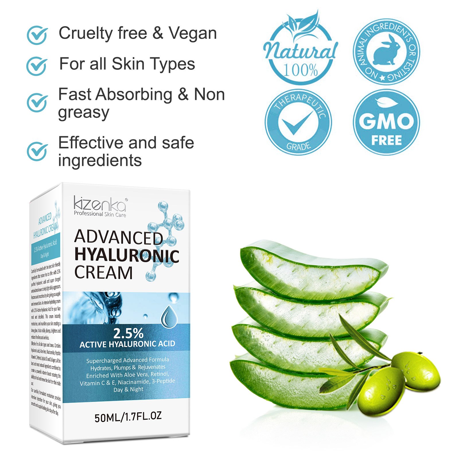 KIZENKA Vitamin E Face Cream Anti Aging Wrinkle Skin Whitening Day Night Hyaluronic Acid Collagen Moisturizing Retinol Cream