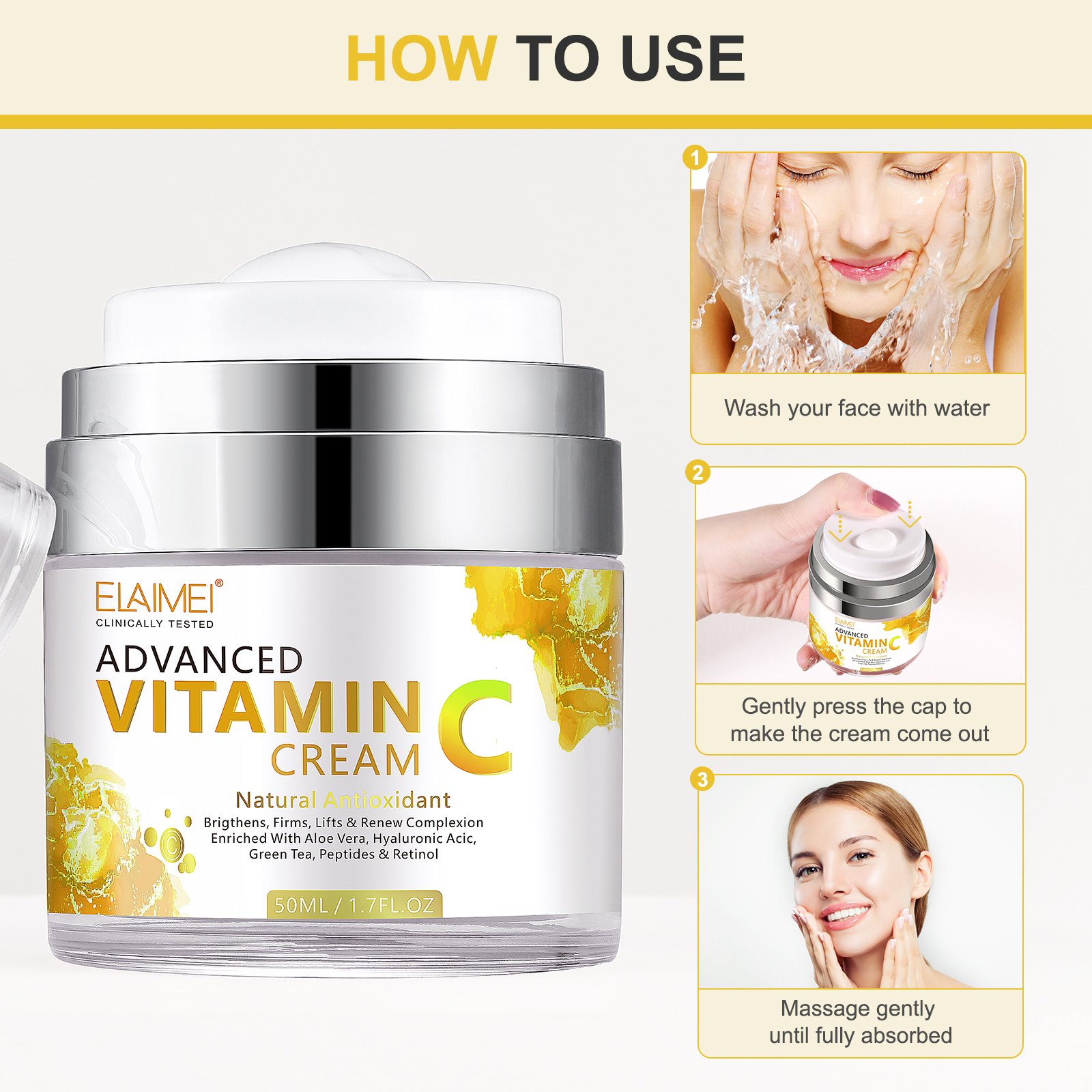 ELAIMEI Wholesale Hot Sale Moisturizing Anti Aging Anti-Wrinkle Whitening Brightening Vitamin C Face Cream for Body