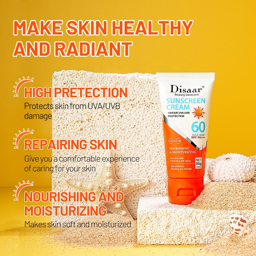 Disaar SPF 60 12 Hour UV Sun Protection Preventing Skin Aging African Face Sunblock Repairing Sun Damage Sunscreen Cream