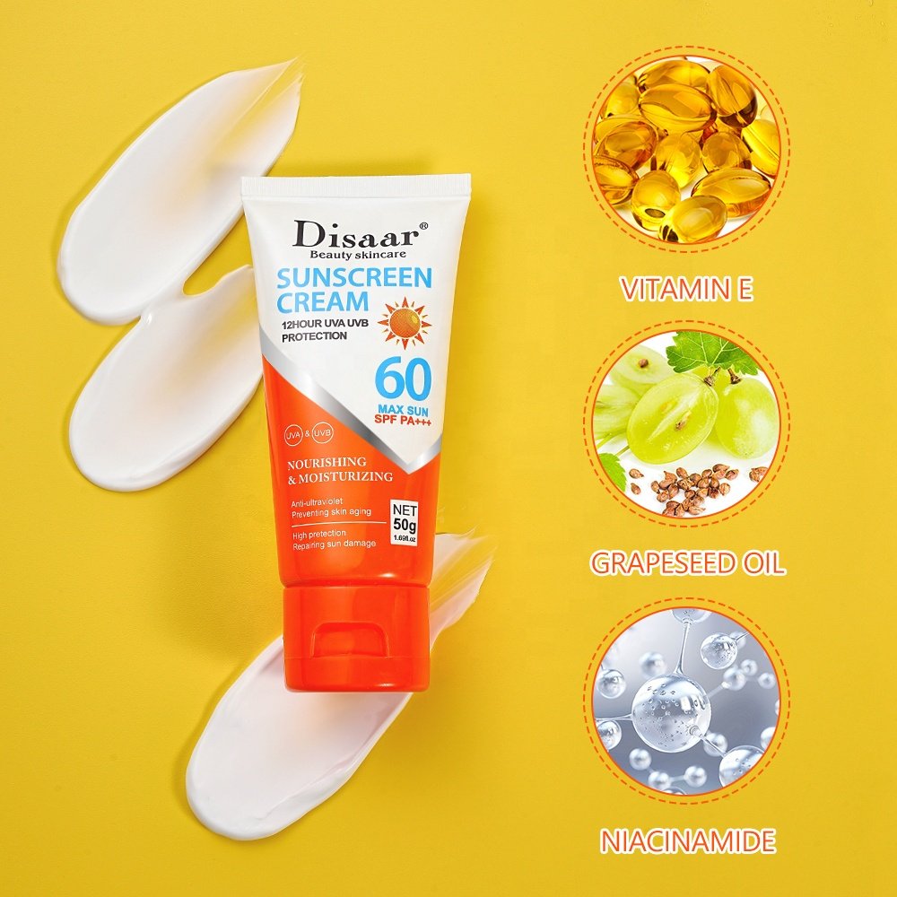 Disaar SPF 60 12 Hour UV Sun Protection Preventing Skin Aging African Face Sunblock Repairing Sun Damage Sunscreen Cream