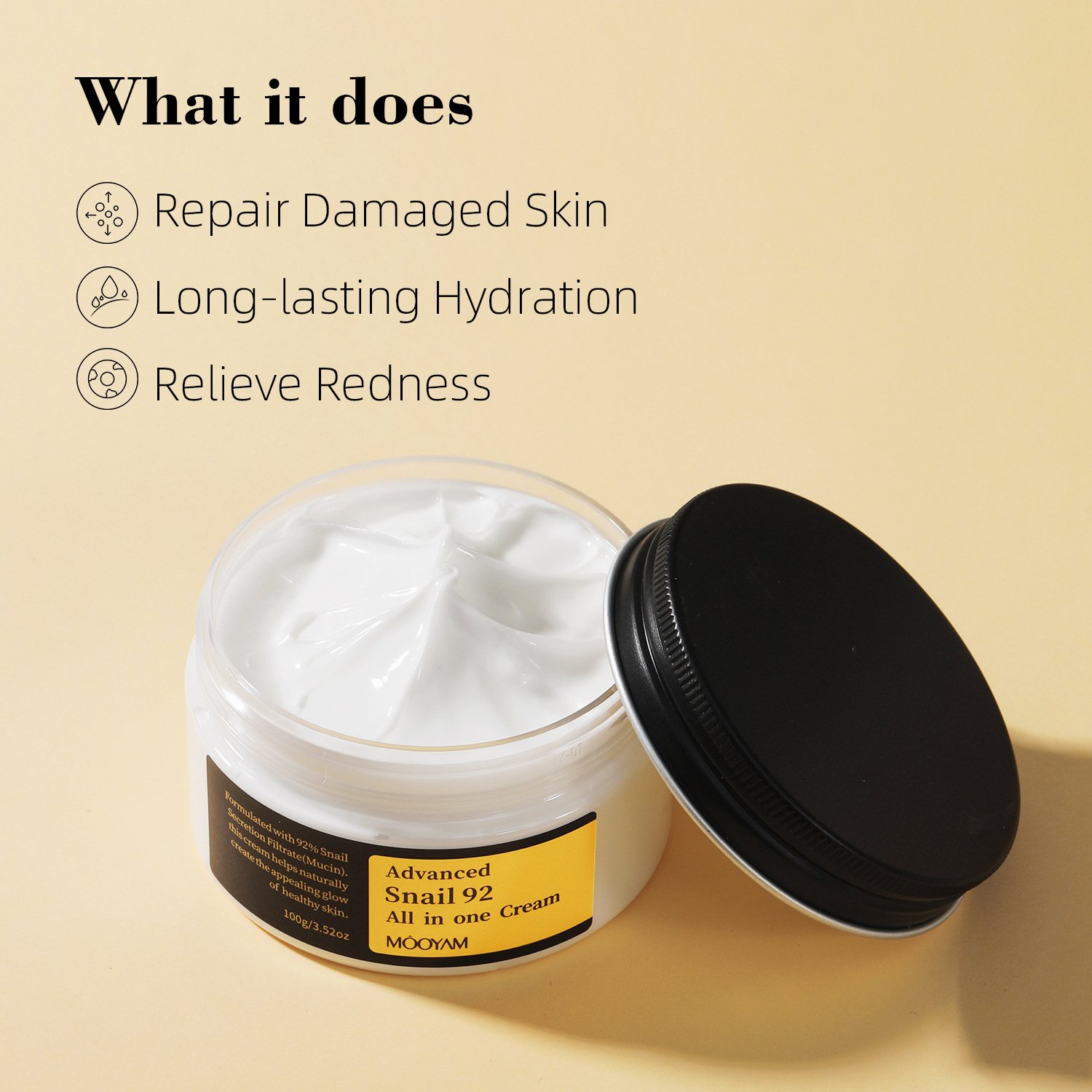 MOOYAM moisturizing face cream nourishing skin repair anti dark pots& anti-aging Advanced Snail 92 All in one Cream 100g