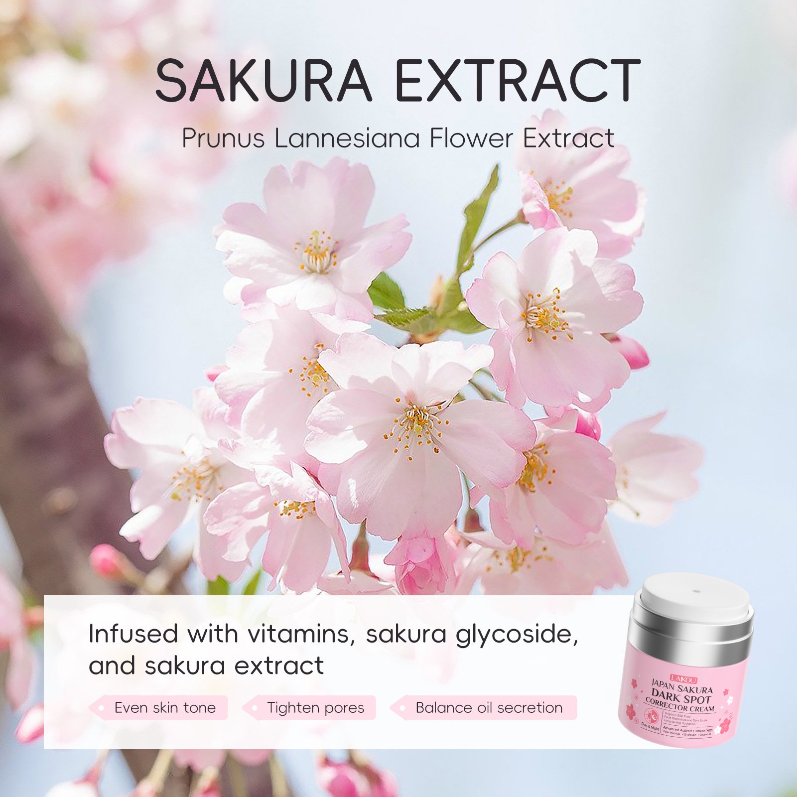 Laikou Japan Sakura Dark Spot Correcting Cream Pore Tightening Skin Tone Brighten Day & Night Hydration Repair Face Cream