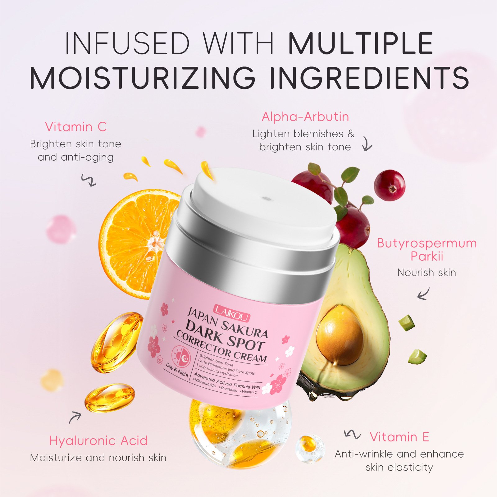 Laikou Japan Sakura Dark Spot Correcting Cream Pore Tightening Skin Tone Brighten Day & Night Hydration Repair Face Cream
