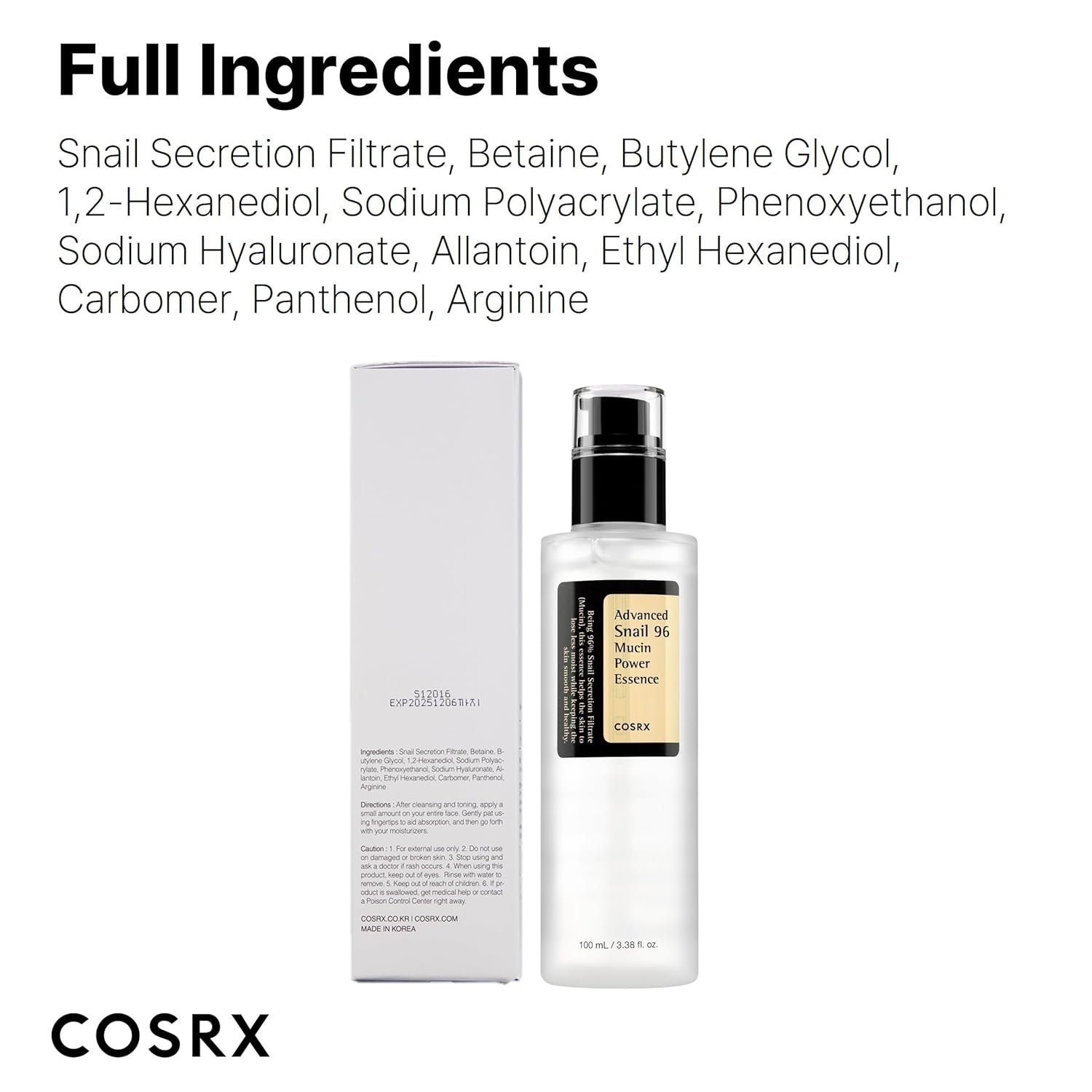 COSRX Advanced Snail 96 Mucin Power Essence - Made in Korea Hydrating Serum Cream Korean Products Female K-Beauty
