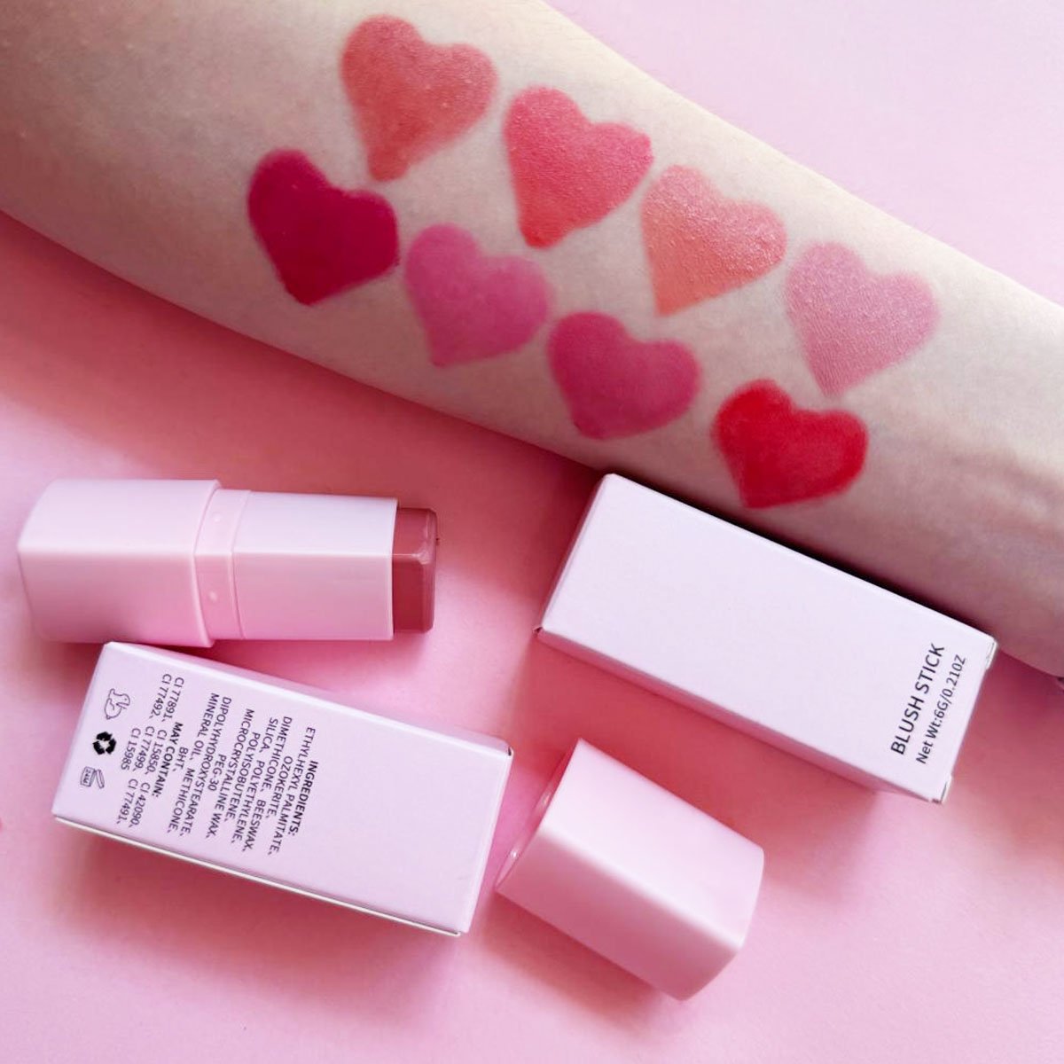 3 in1 tint pink heart blush stick cream make up blush private label vegan custom blush