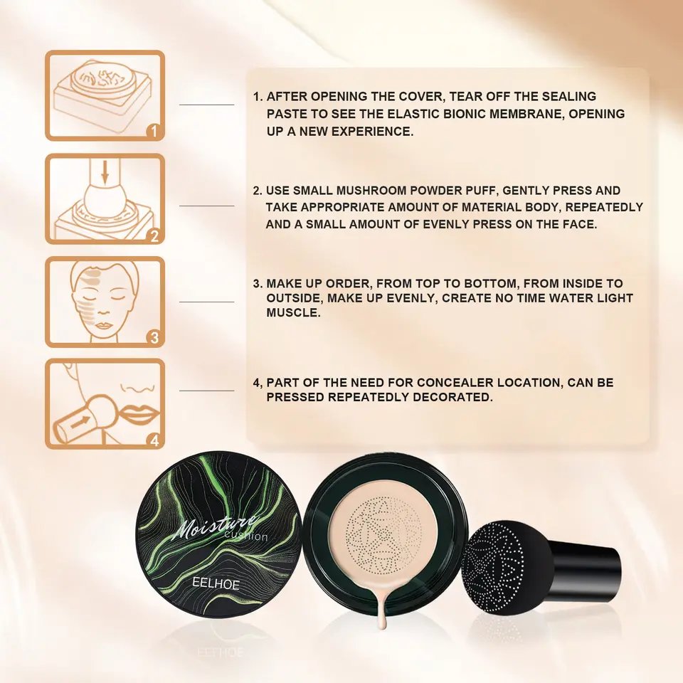 Private label Air Cushion Powder Vegan Long Lasting Waterproof cosmetics moisture bb Cushion Foundation with Puff