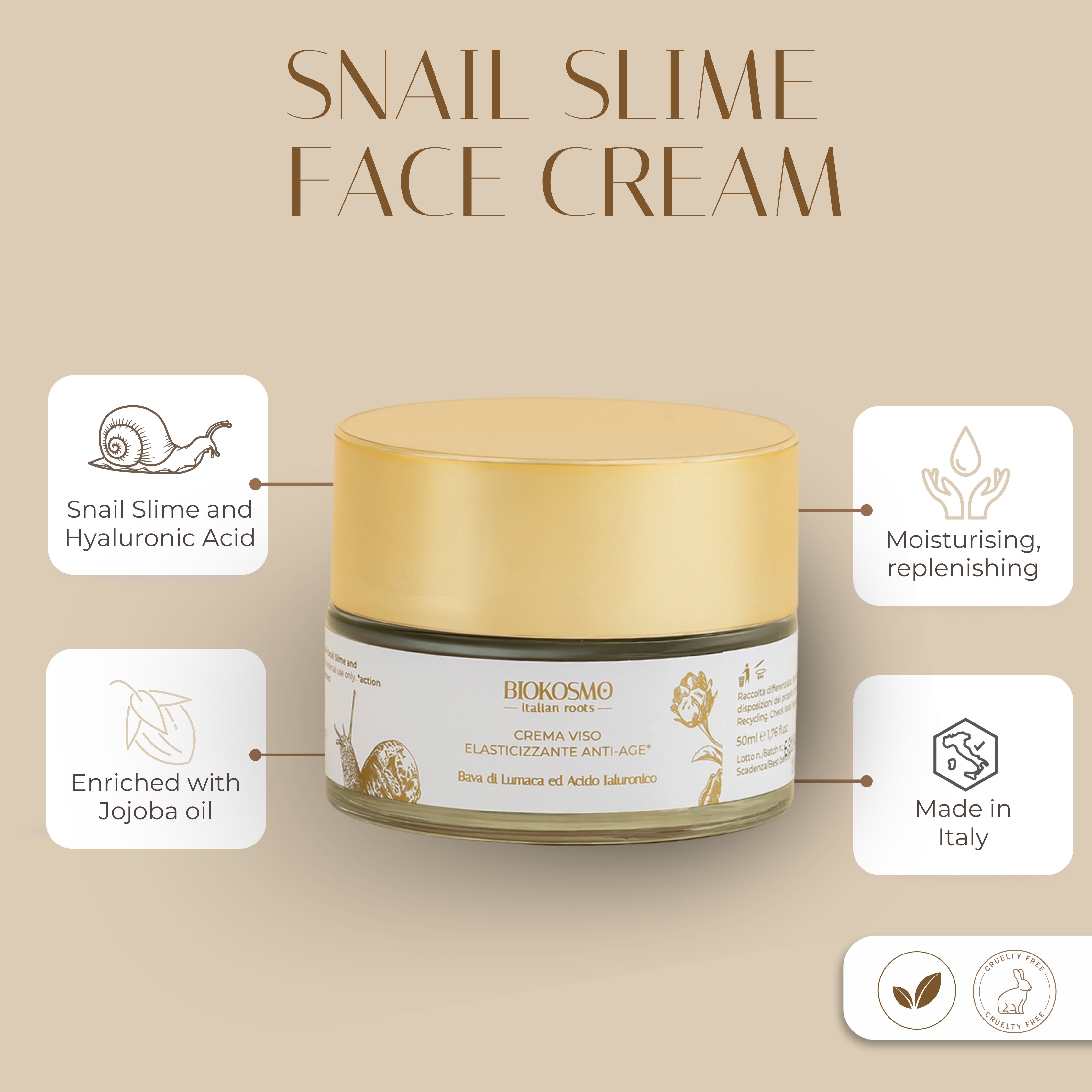 Luxury Italian Bio Snail Slime Face Cream - 50ml - Ideal for Firming and Age-Defying Skincare