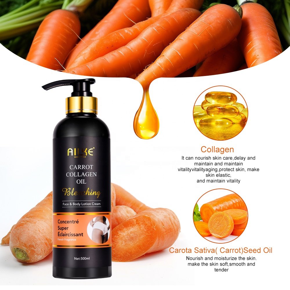 Private Label AILKE Collagen Carrot Oil Body Lotion Whitening Moisturizing Permanent Bleaching Face Cream & Lotion (new)