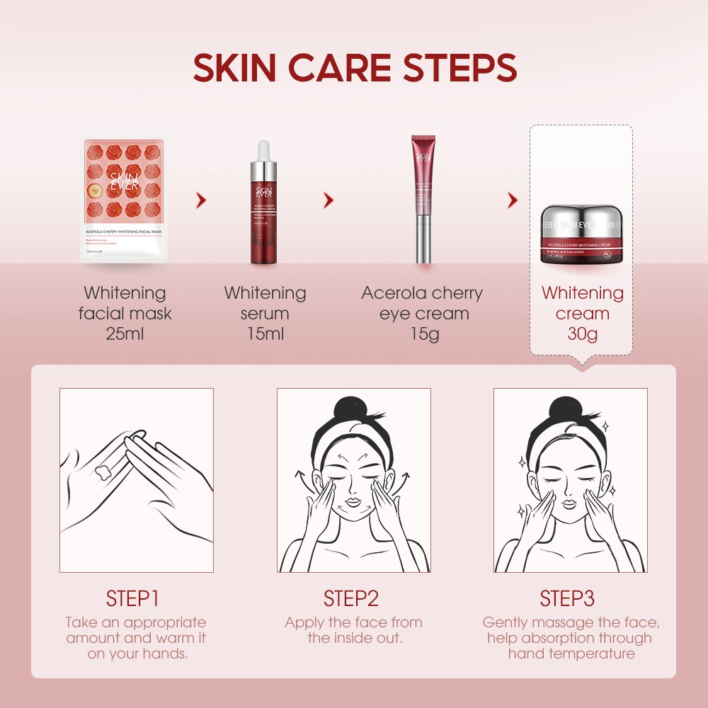 SKINEVER Organic Acerola Cherry Whitening Cream with Niacinamide Vitamin Collagen Glycerin Aqua Skin Care Set Face Cream
