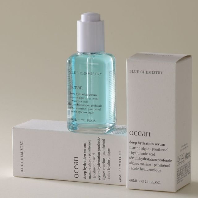 Korea made skincare product Ocean Deep Hydration Serum Bluechemistry ultra hydrating hyaluronic acid serum