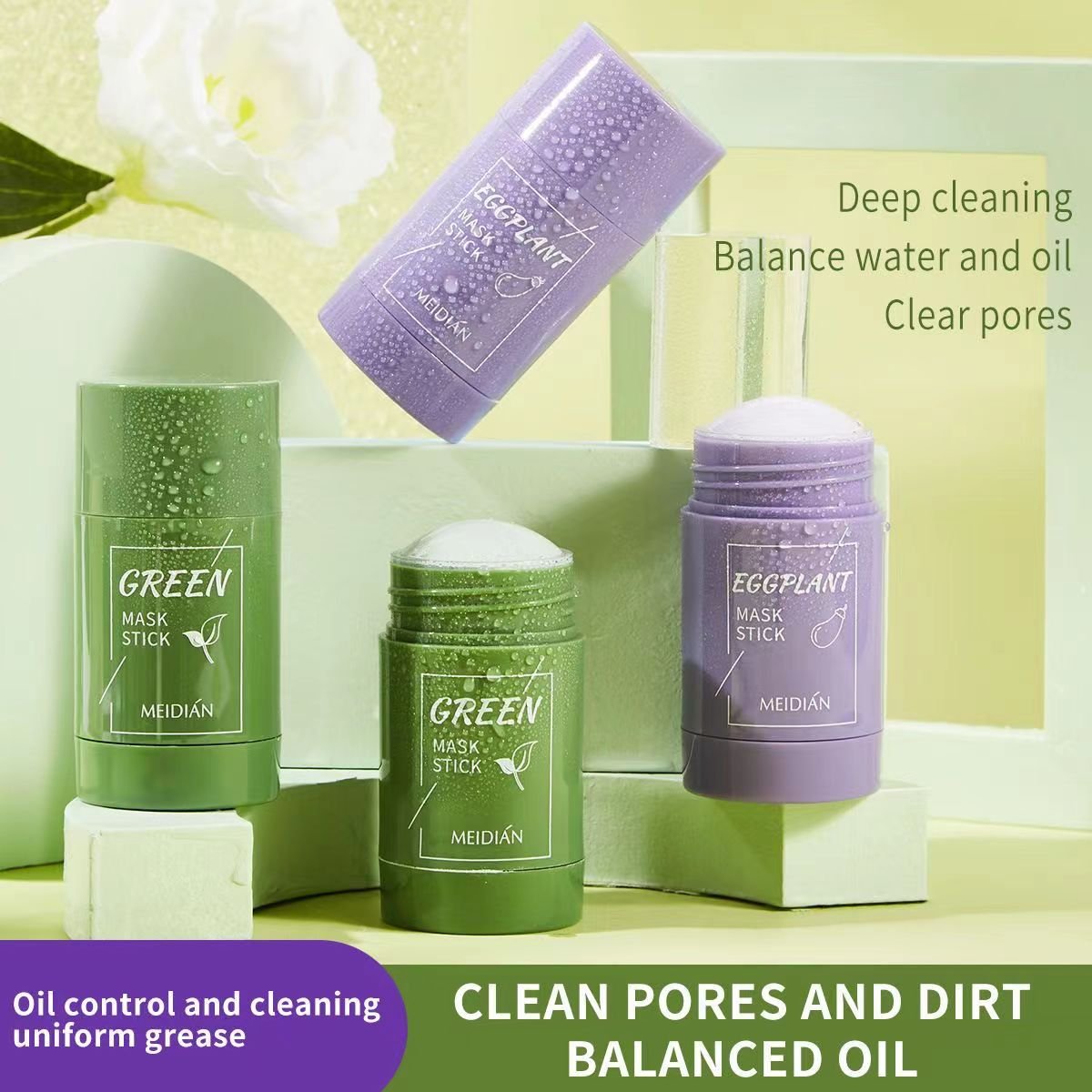 Wholesale Private Label Facial Care Matcha Green Mask Stick Purifying Green Musk Stick Deep Moisturizing Shrink Pores Blackhead