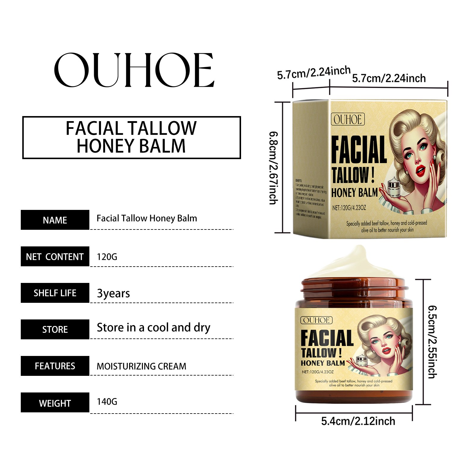 Beef Tallow Balm Skincare Balm Grass Fed Beef Tallow Body Face Moisturizer Whipped Tallow Balm For Face