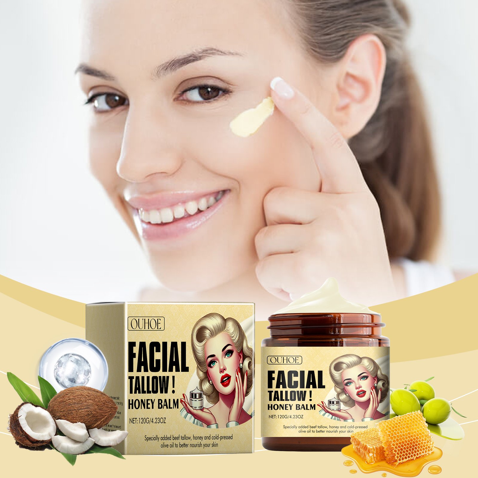 Beef Tallow Balm Skincare Balm Grass Fed Beef Tallow Body Face Moisturizer Whipped Tallow Balm For Face