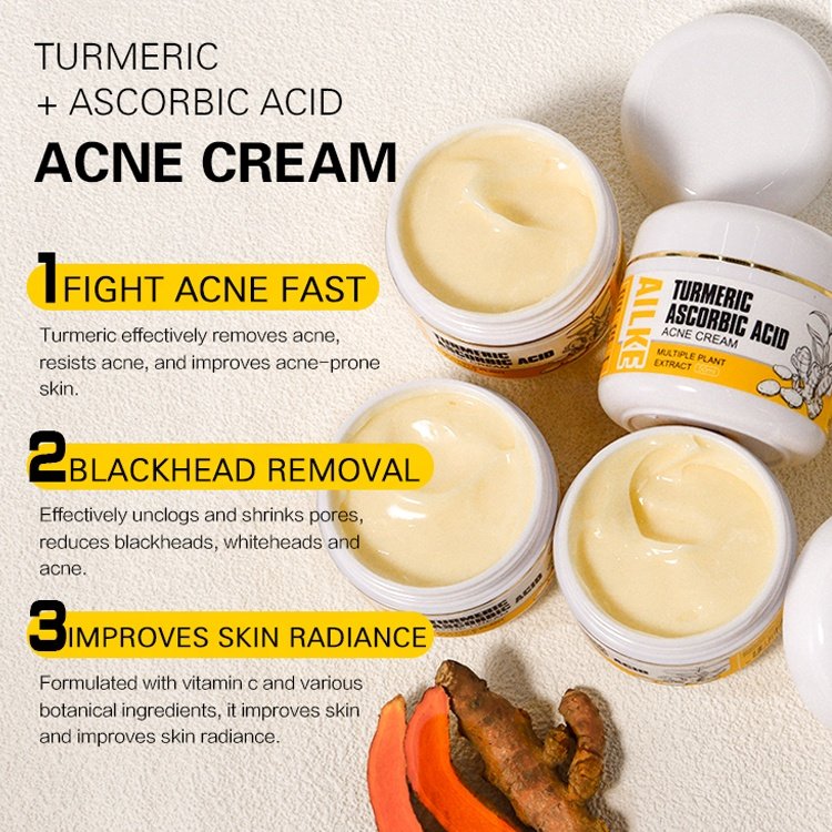 Private Label 3 Day Oily Skin Care Face Blemish Anti Pimples Removal Acne Marks Vitamin C Brightening Ailke Turmeric Cream