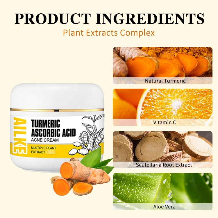 Private Label 3 Day Oily Skin Care Face Blemish Anti Pimples Removal Acne Marks Vitamin C Brightening Ailke Turmeric Cream