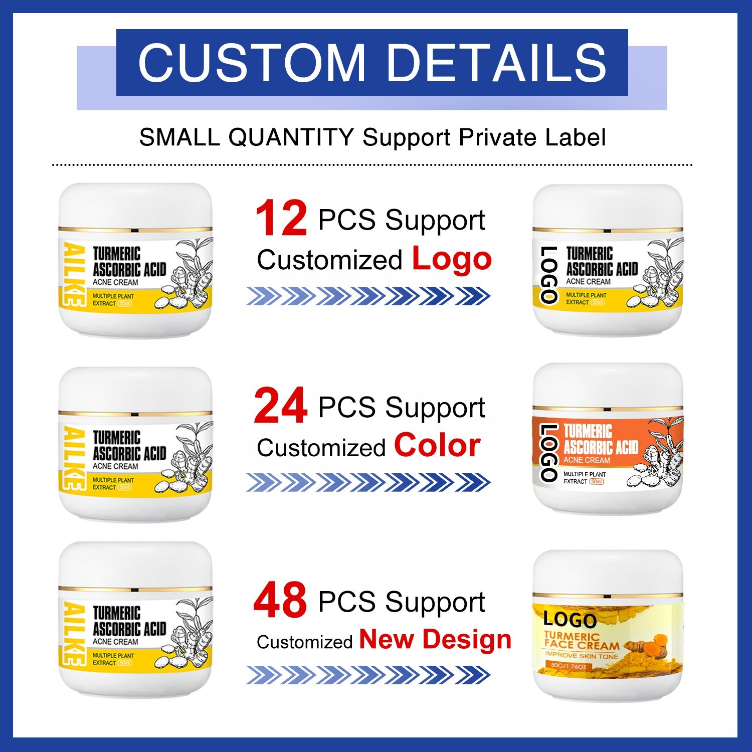 Private Label 3 Day Oily Skin Care Face Blemish Anti Pimples Removal Acne Marks Vitamin C Brightening Ailke Turmeric Cream