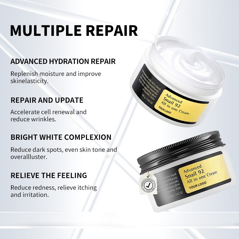 Private Label Organic Natural Anti Aging Hydrating Skin Face Whitening Snail Facial Moisturizer Cream For Dark Skin