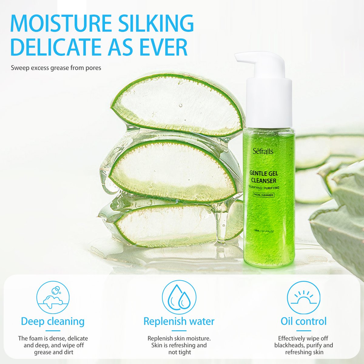 Custom Aloe Vera Cleansing Gel Nature Soothing Moisture Cream Face Wash for Deep Cleansing 98ml