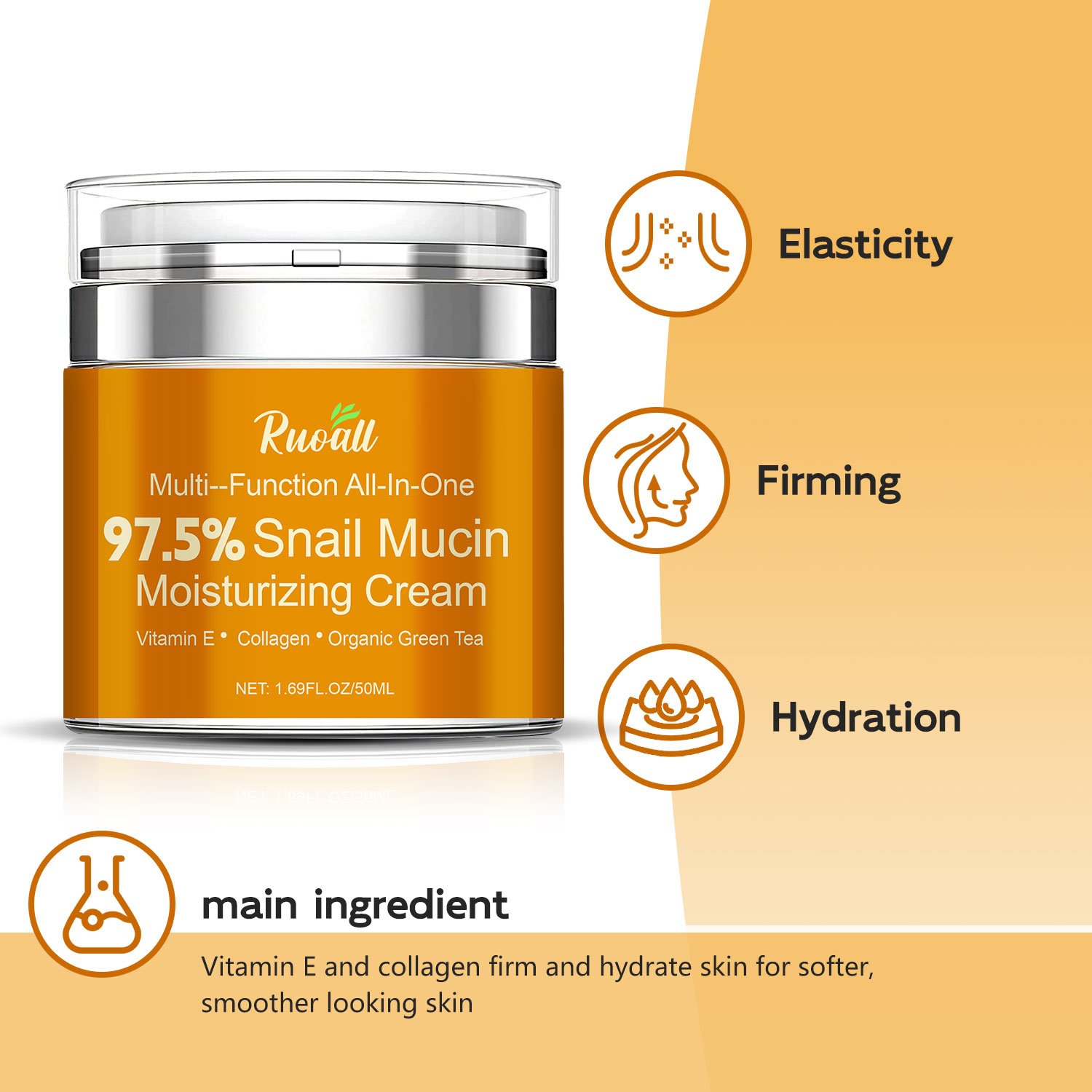 Snail Mucin 97.5% Moisturizer Daily Face Gel Cream, 50ml / 1.69oz Snail Mucin Face Cream