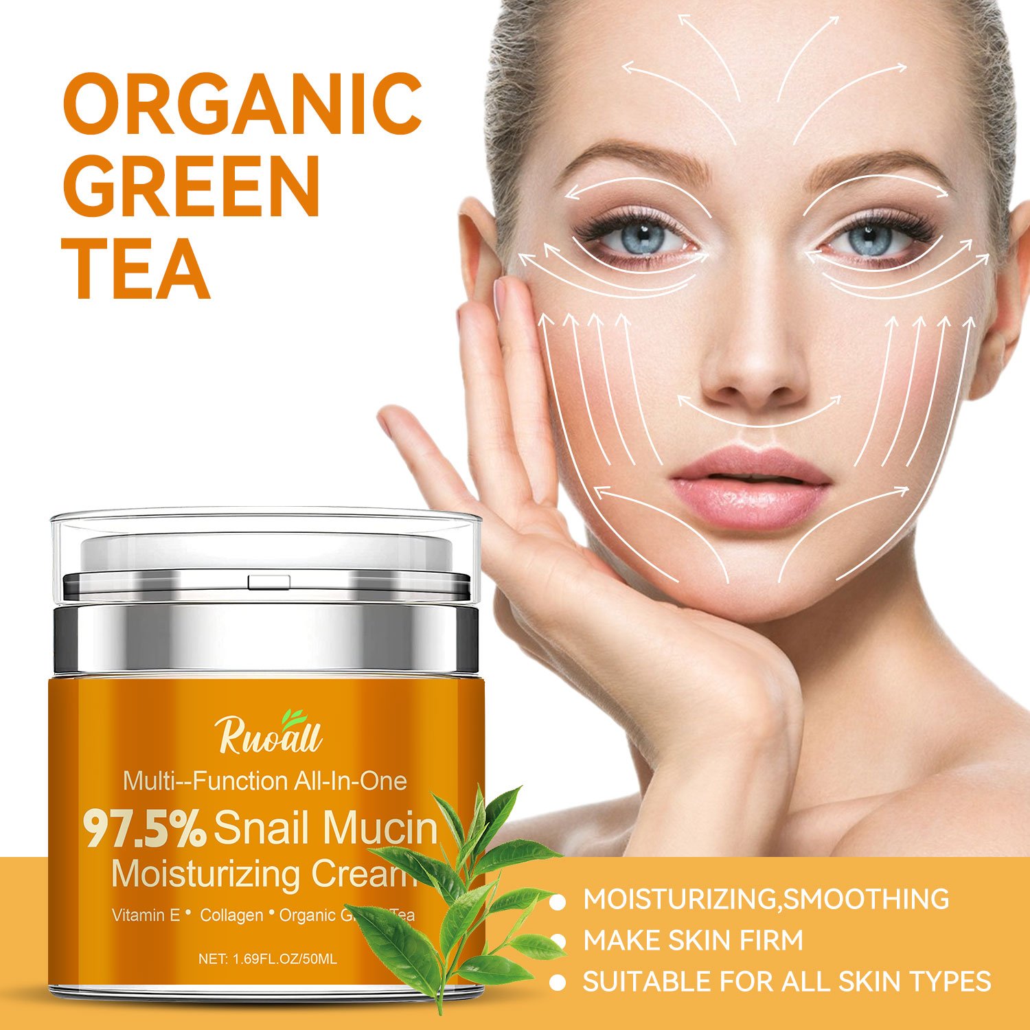 Snail Mucin 97.5% Moisturizer Daily Face Gel Cream, 50ml / 1.69oz Snail Mucin Face Cream