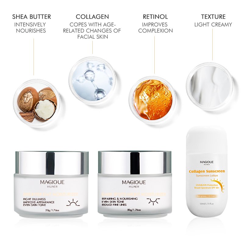 Best Organic Facial Cream Beauty Anti Wrinkle Skin Care Face Cream Collagen Sunscreen Night Cream Set For Skin Whitening