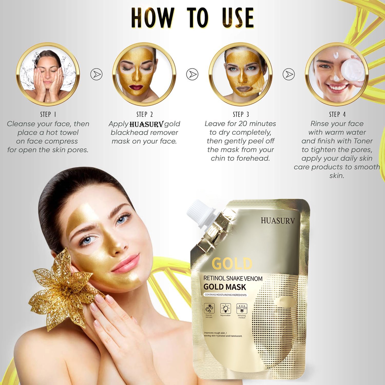 Face 24K Gold Mask Hydrating Face Mask Skin Whitening Anti Aging Retinol Snake Venom Peptide 24K Gold Mask Face