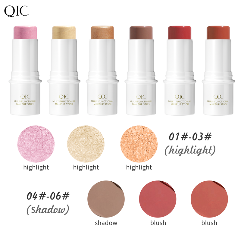 QIC Private Label Wholesale Face Contour Makeup Stick Multi Color Bronzer Pink Blush Shimmer Highlight Stick