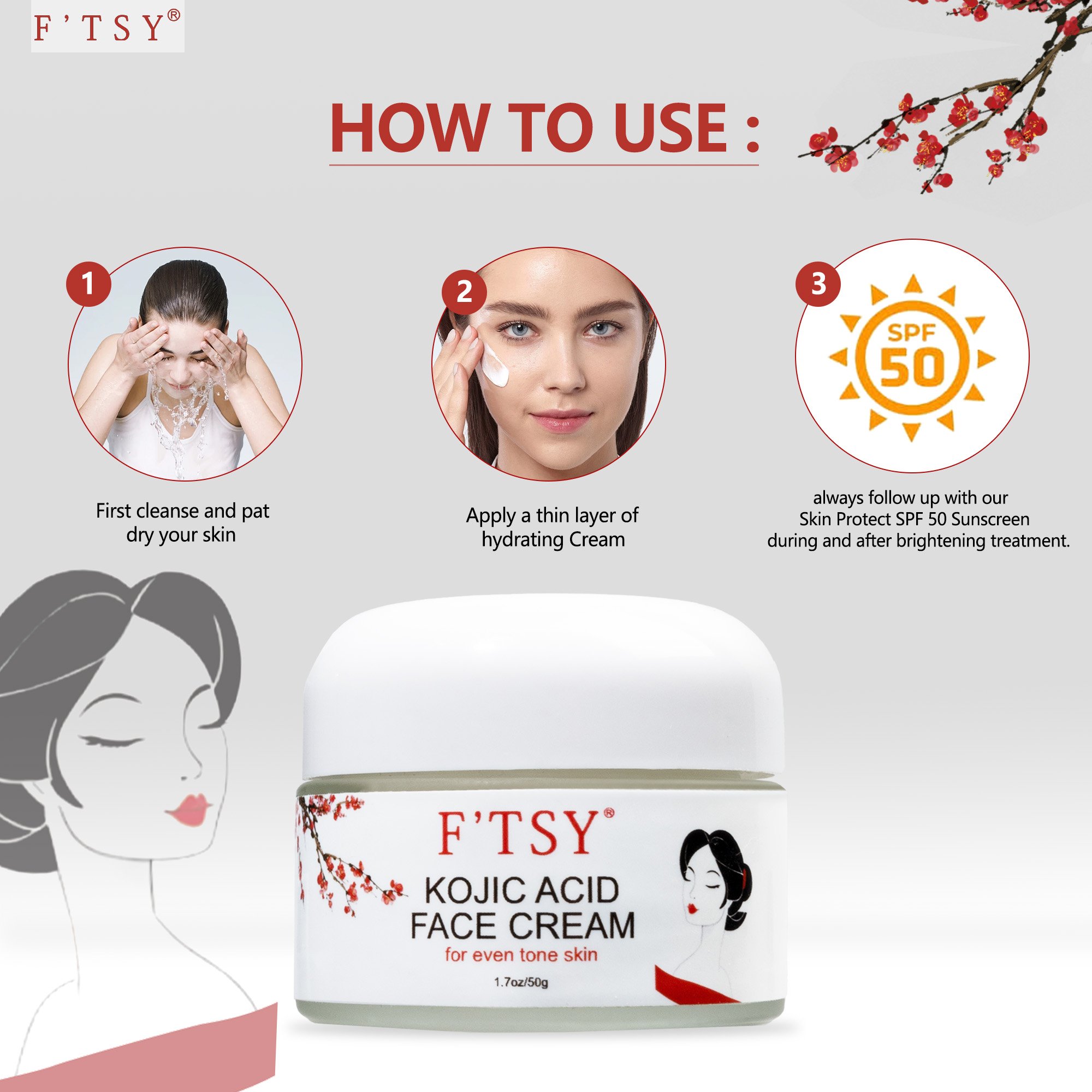 OEM Korean Facial Skin Care Glowing Brightening Whitening Kojic Acid Remove Blemishes Face Cream for All skin Type