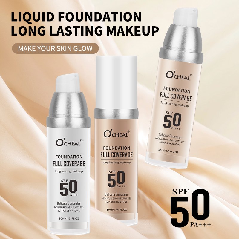 Moist Sunscreen Liquid Foundation Full Coverage Waterproof Long Lasting Color Changing Skin SPF 50 Matte Makeup Foundation Cream