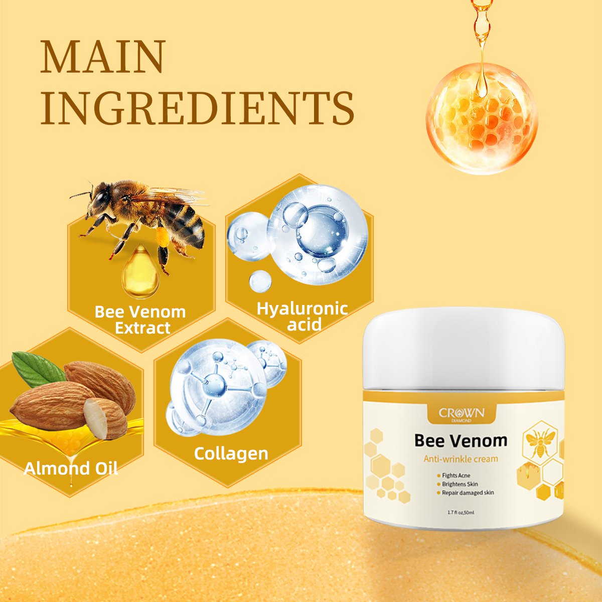 Private Label Bee Venom Firming Repair Brightening Moisturizer Whitening Anti Aging Wrinkle Remove Acne Face Skin Care Cream
