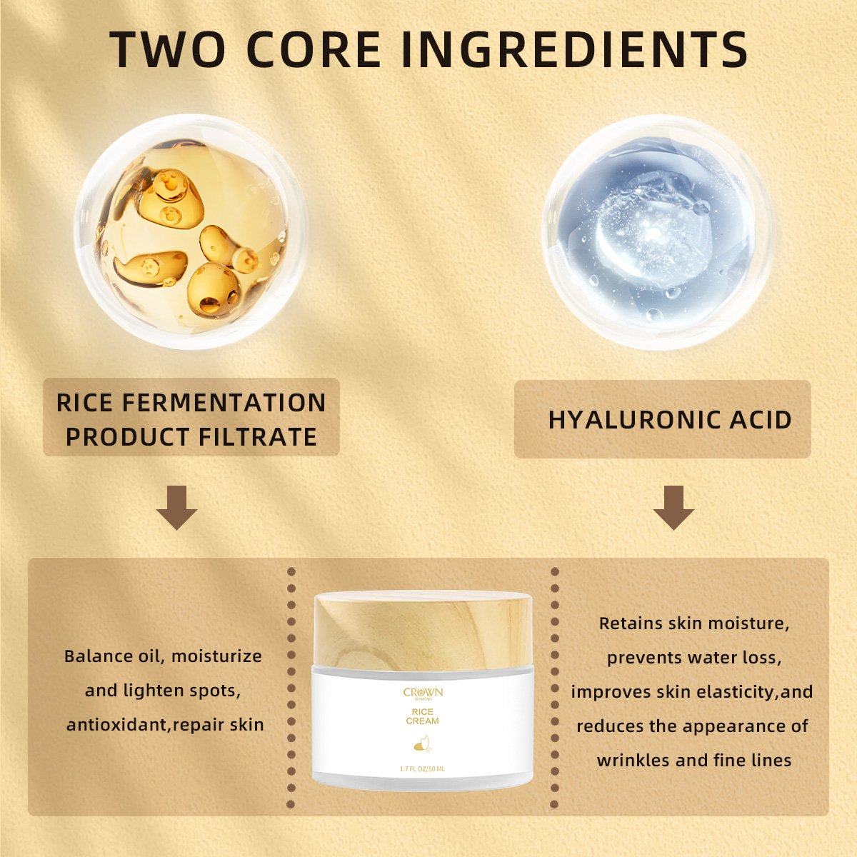 Organic Hydration Dry Care Nourishing Anti Wrinkles Skin Repair Face Moisturizing Rice Cream