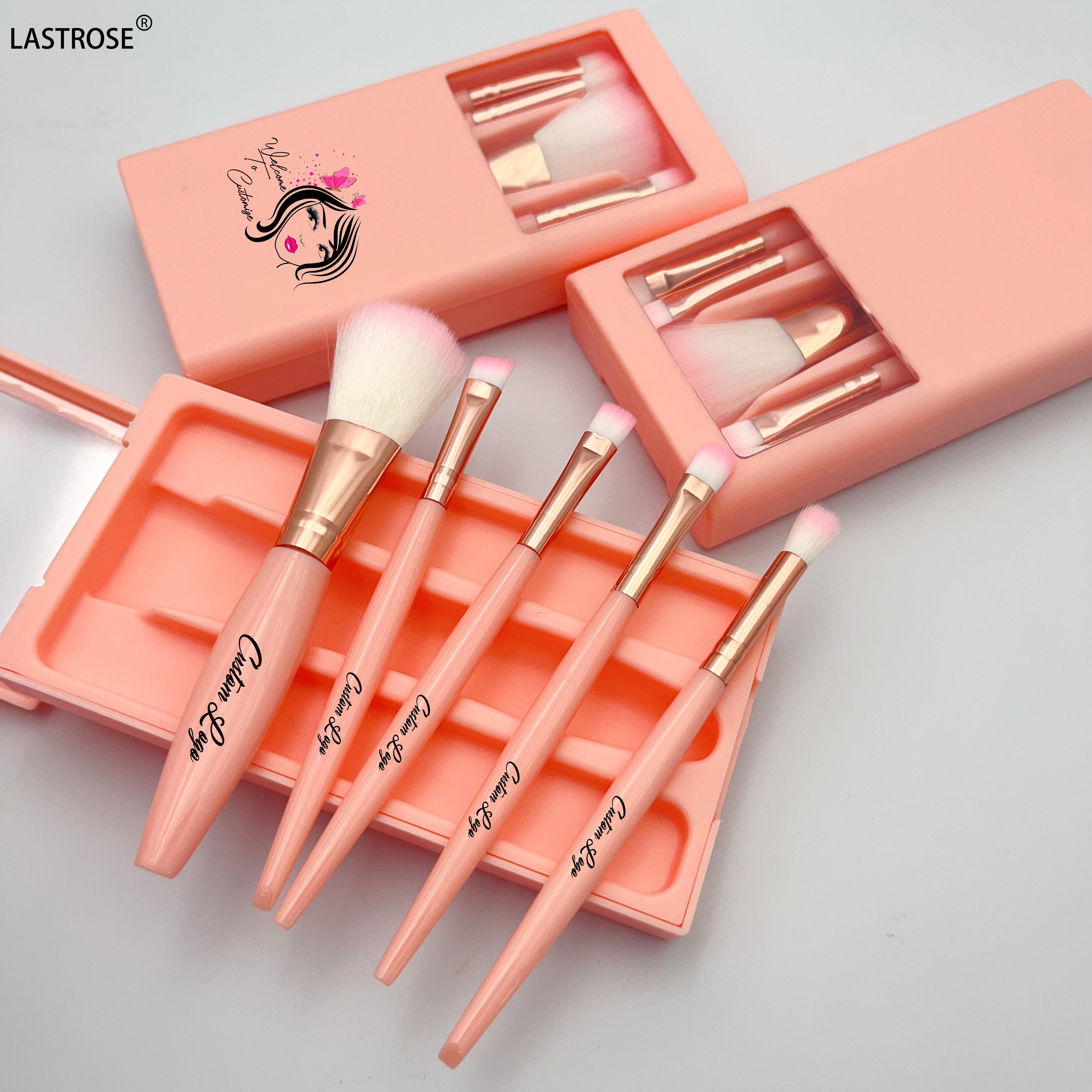 5 pcs makeup brushes kit with mirror wholesale make up brush OEM tools print your logo makeup brushes set