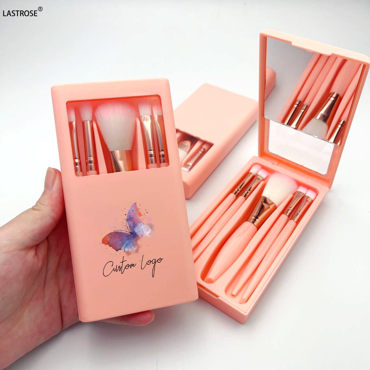 5 pcs makeup brushes kit with mirror wholesale make up brush OEM tools print your logo makeup brushes set