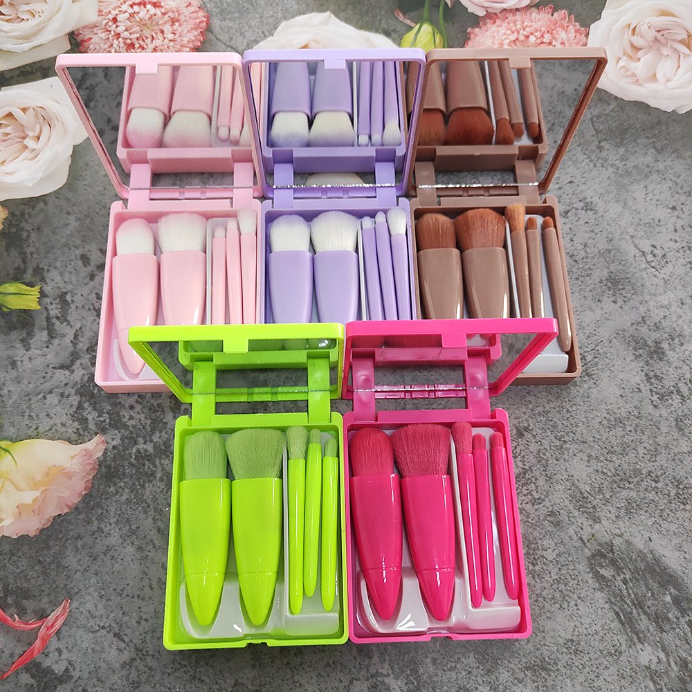5 pcs makeup brushes kit with mirror wholesale make up brush OEM tools print your logo makeup brushes set