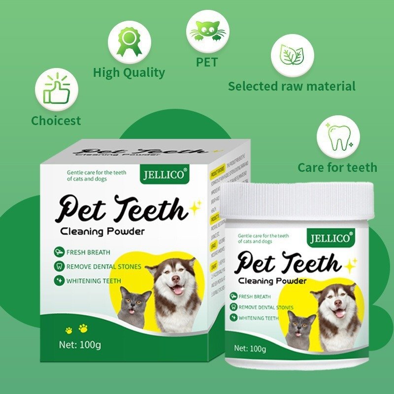 Dog Teeth Cleaning Dental Care Powder for Pet Breath Freshener with Natural Seaweed Remove Plaque Bad Breath