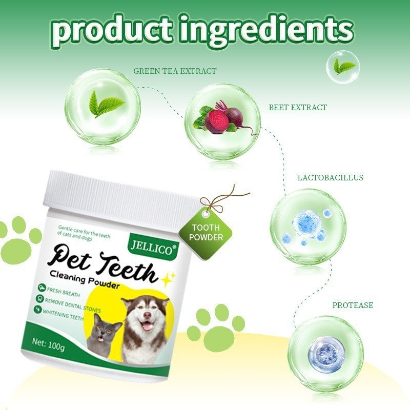 Dog Teeth Cleaning Dental Care Powder for Pet Breath Freshener with Natural Seaweed Remove Plaque Bad Breath