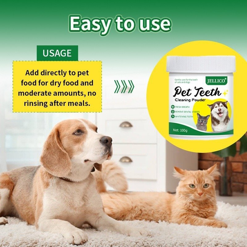 Dog Teeth Cleaning Dental Care Powder for Pet Breath Freshener with Natural Seaweed Remove Plaque Bad Breath