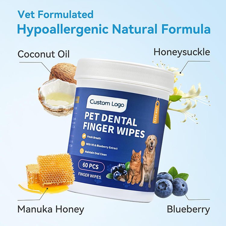Custom Dog Teeth Cleaning Wipes Extra Thick 90g Finger Wipes for Dogs Cats Reduces Plaque Freshens Breath Dental Wipes