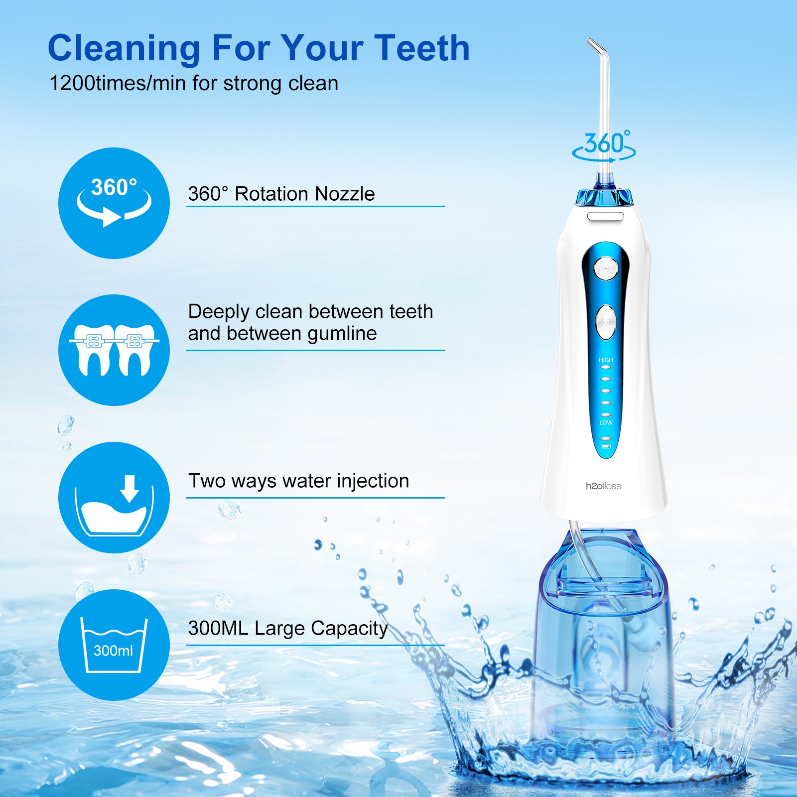 Factory OEM Dental Water Flosser IPX7 Waterproof water dental cleaner Rechargeable oral irrigator