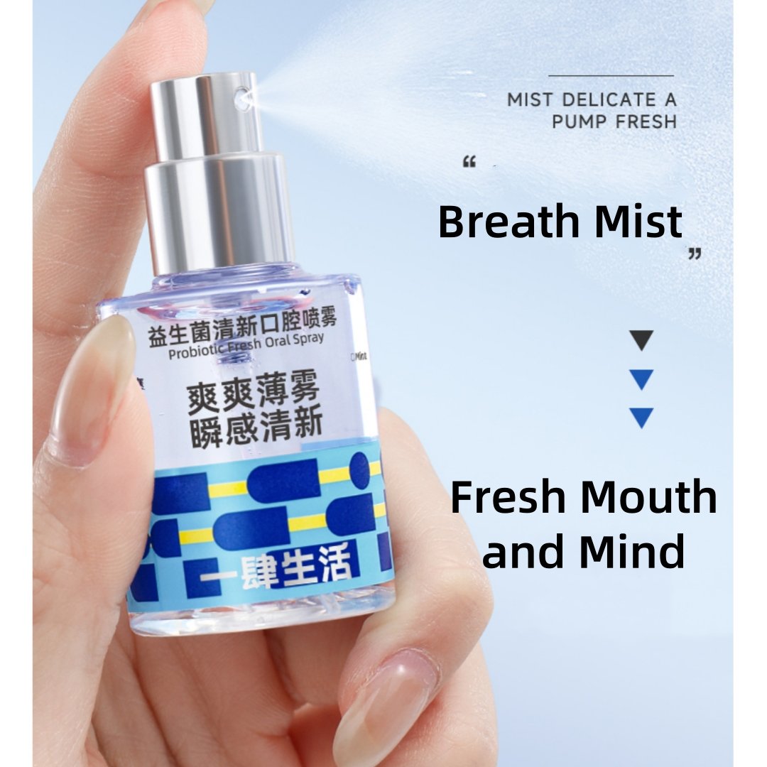 Custom Oral Care Probiotics Mist for Fresh Breath Private Label Fruit Mint Flavor Freshener Mouth Spray for Bad Breath