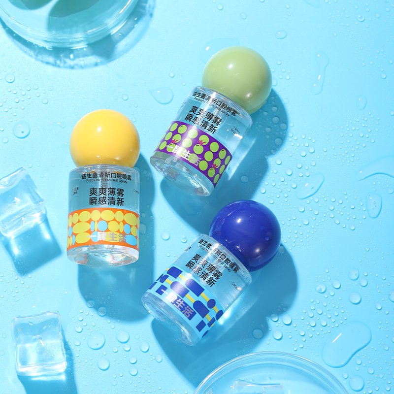 Custom Oral Care Probiotics Mist for Fresh Breath Private Label Fruit Mint Flavor Freshener Mouth Spray for Bad Breath