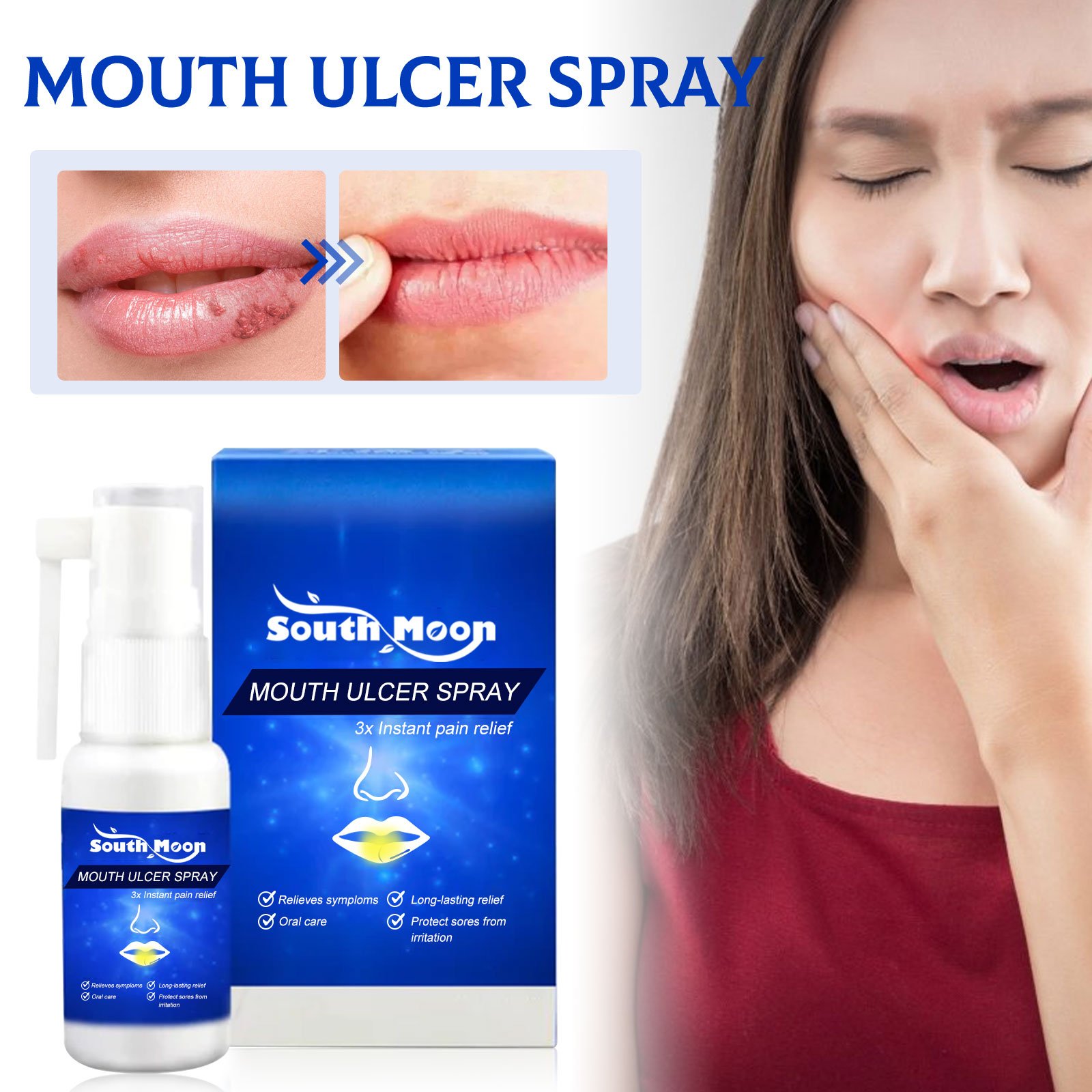 South Moon 30ml Mouth Ulcer Spray Relieve Periodontal Blister Bad Breath Gum Ache Relief Oral Pain Swelling Care Spray