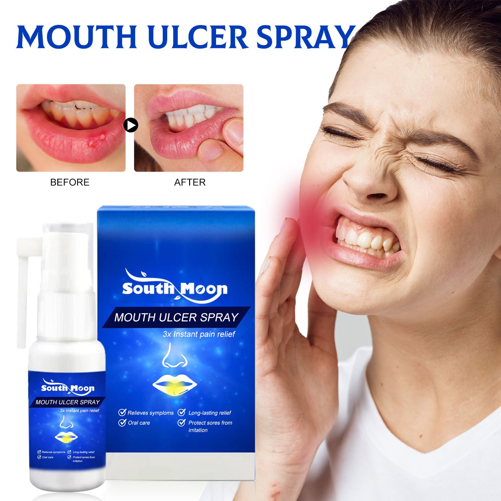 South Moon 30ml Mouth Ulcer Spray Relieve Periodontal Blister Bad Breath Gum Ache Relief Oral Pain Swelling Care Spray