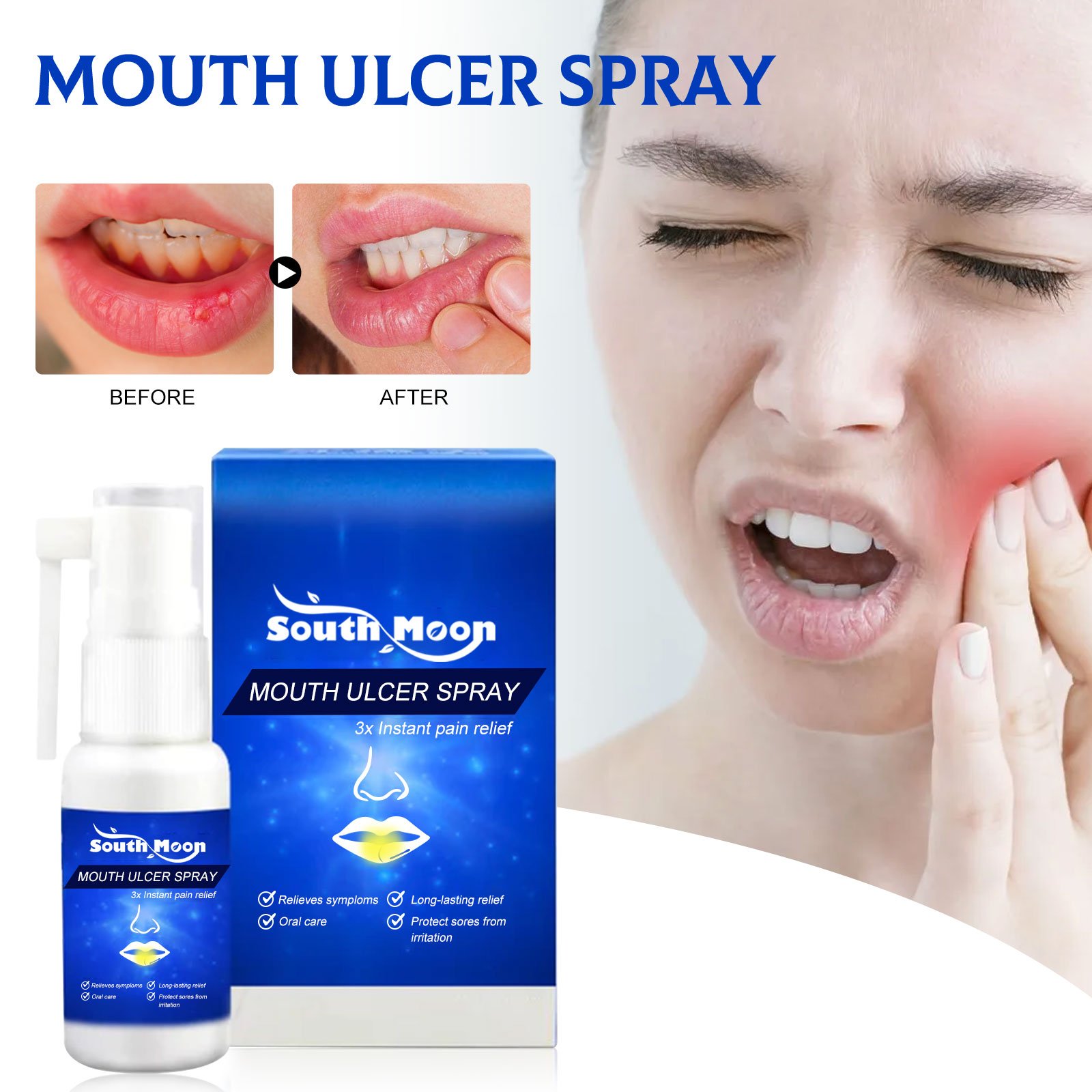 South Moon 30ml Mouth Ulcer Spray Relieve Periodontal Blister Bad Breath Gum Ache Relief Oral Pain Swelling Care Spray